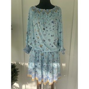 Hale Bob Abstract Floral Elastic Drop Waist Dress On Off Shoulder Medium